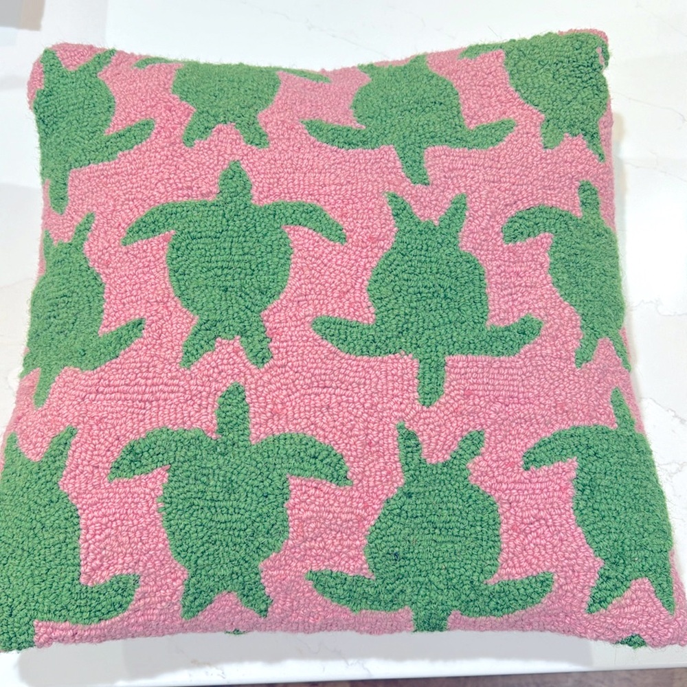 Preppy Pink & Green Turtle Pillow